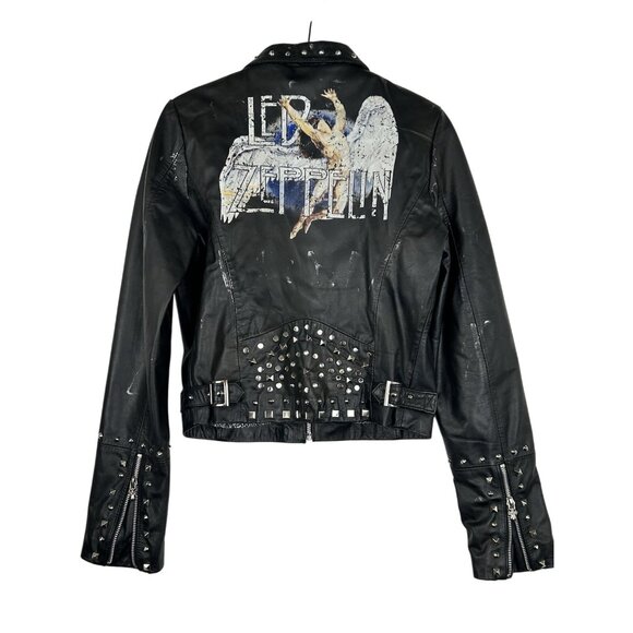 Wilson Leather Rocks Led Zeppelin Studded Biker Jacket M Distressed Punk Moto - Picture 2 of 16